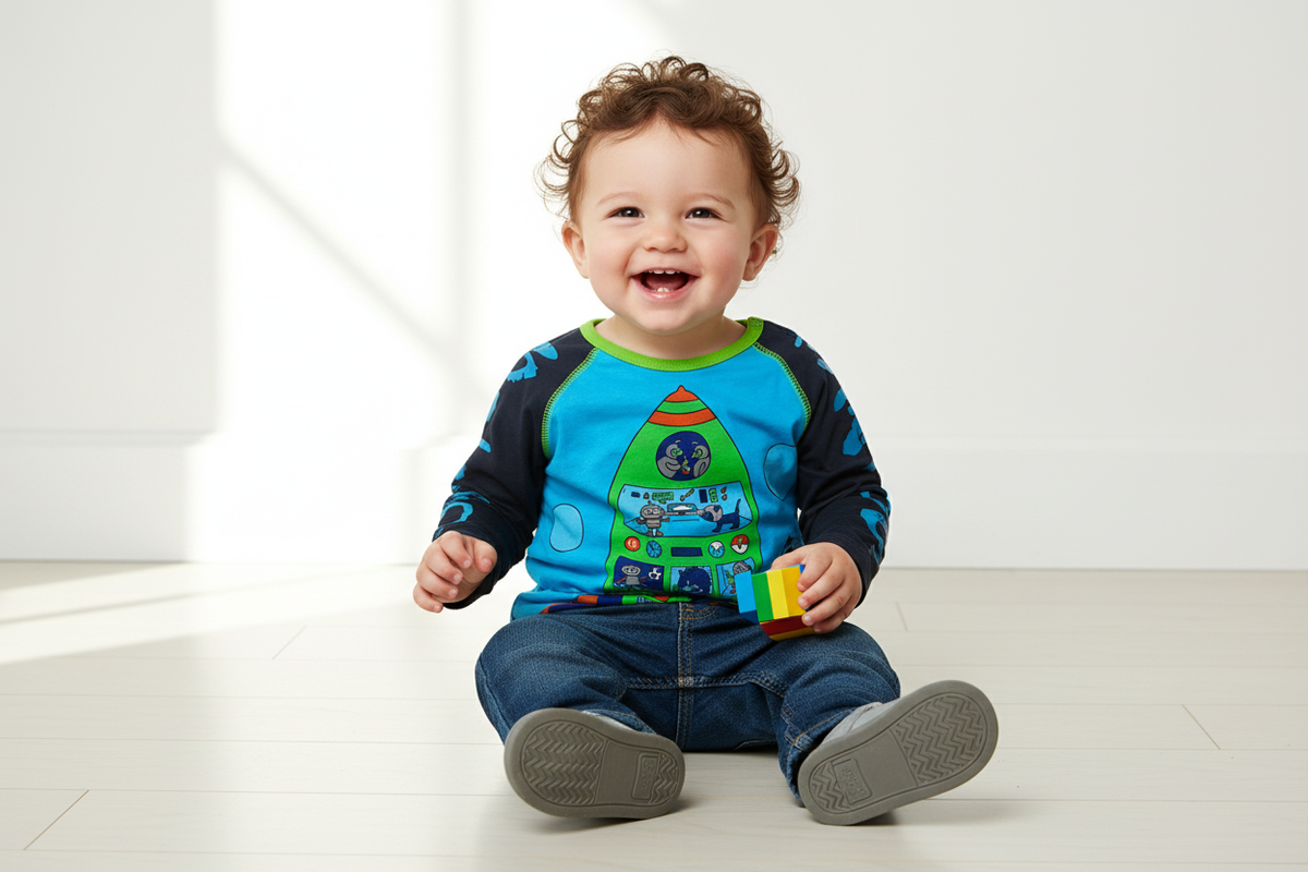 Baby boy 12-18 months wearing t-shirt