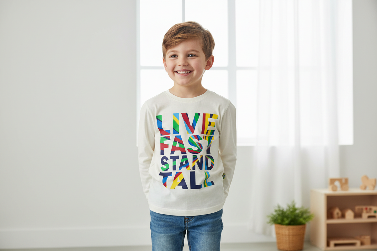 Boy 6 years old wearing t-shirt
