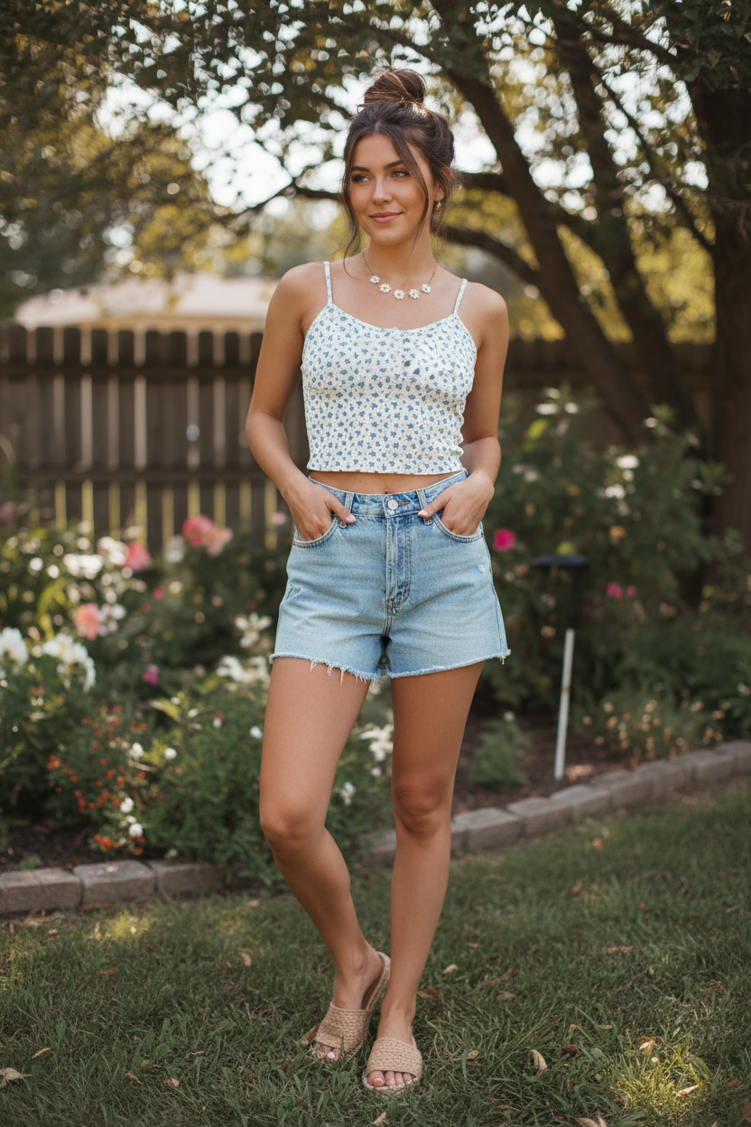 Μπλούζα Λευκή Ditsy Floral - Crop Top Look