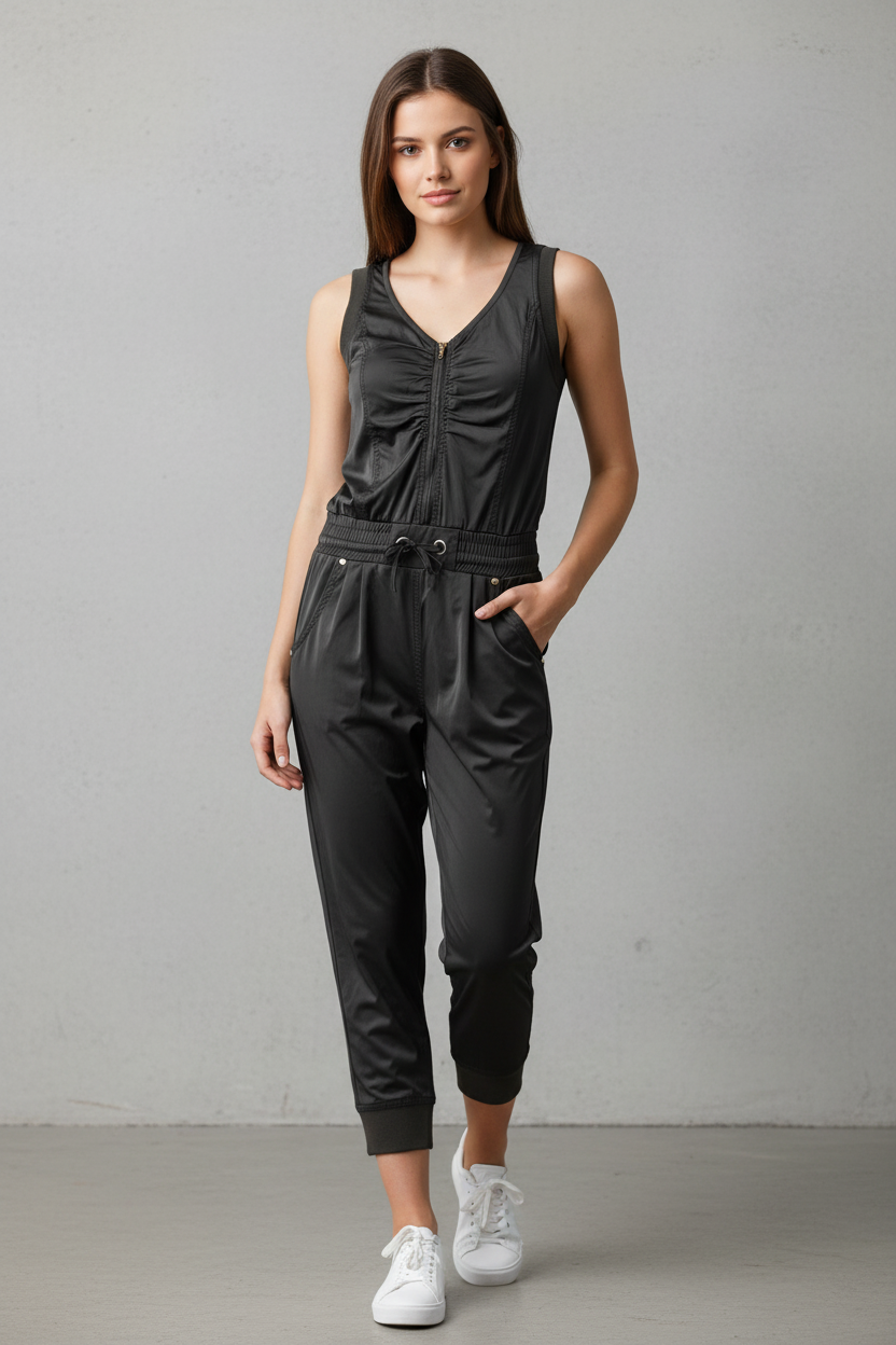Ολόσωμη Φόρμα Μαύρη Front Zip Ribbed - Look