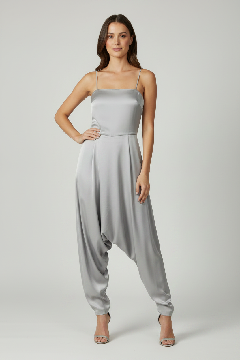Ολόσωμη Φόρμα Silver Satin Σαλβάρι - Look