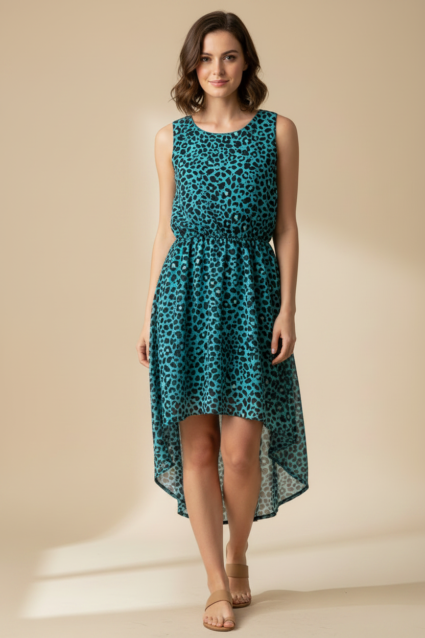 Φόρεμα Teal Leopard Hi-Low - Χωρίς Τσέπη