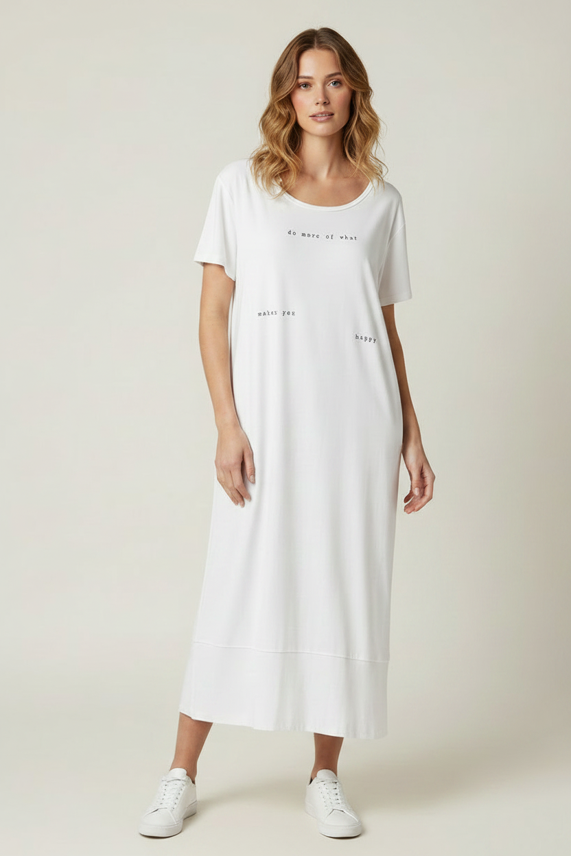 White Slogan Dress Model - Portrait