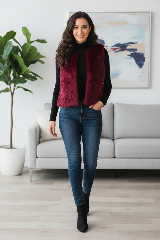 Μοντέλο με πιο κοντό γούνινο γιλέκο