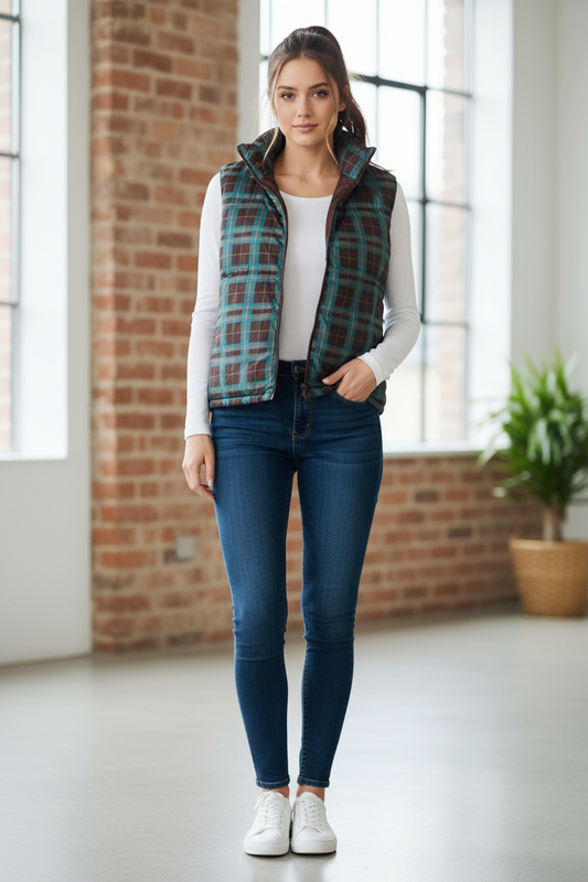 Μοντέλο με αμάνικο μπουφάν μέχρι τη μέση