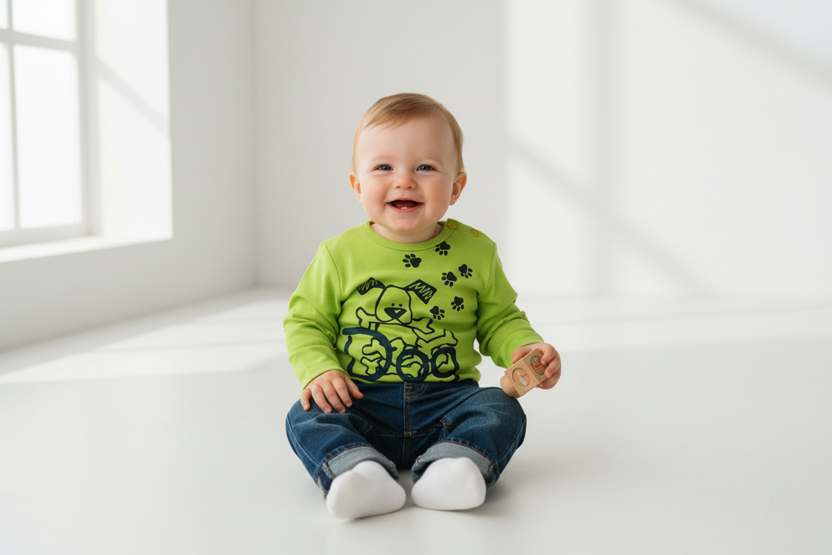 Baby boy 12-18 months wearing t-shirt