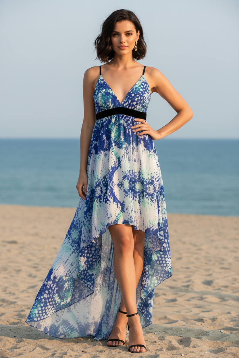 Φόρεμα Blue Tie-Dye Hi-Low - Look