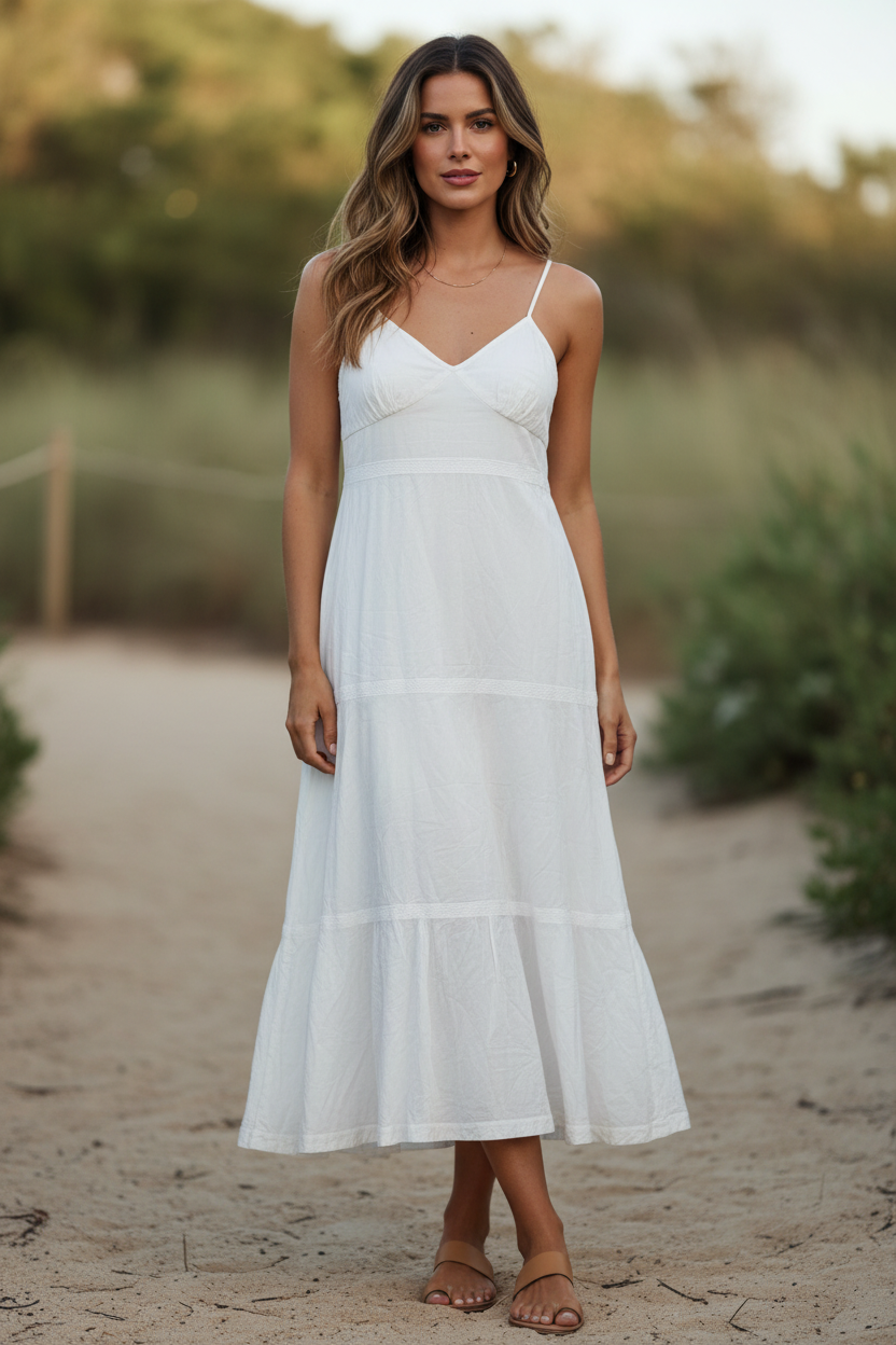 Φόρεμα Λευκό Boho Tiered Midi - Look