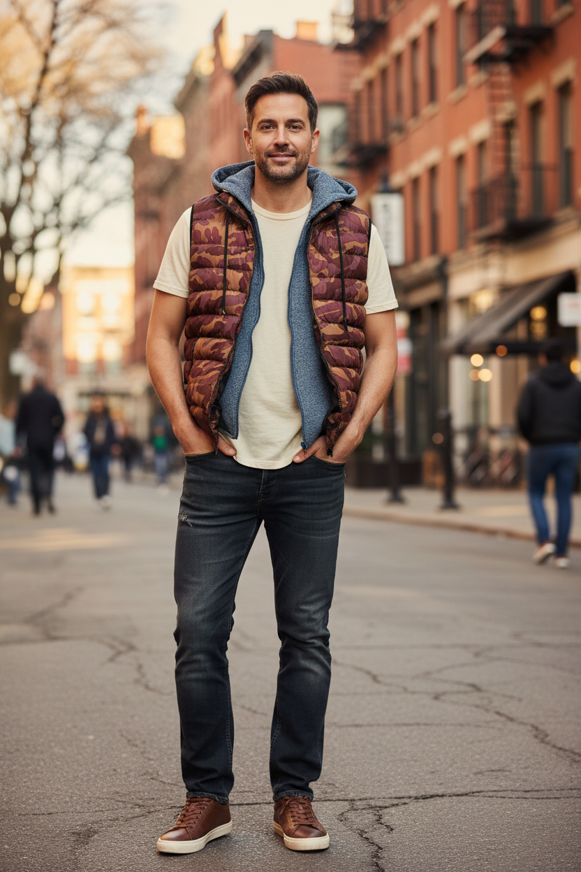 Casual look με αμάνικο μπουφάν M-L