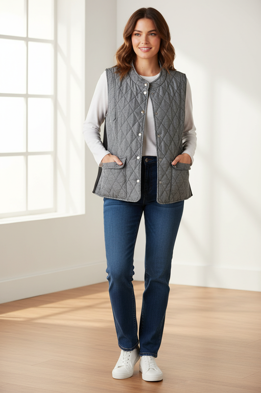 Μοντέλο με αμάνικο μπουφάν σε casual στυλ