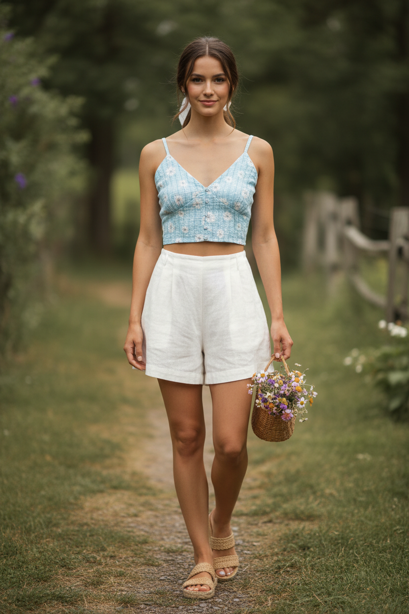 Μπλούζα Γαλάζια Μαργαρίτες - Crop Top Look