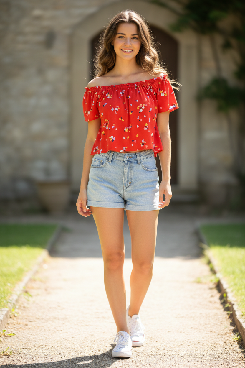 Μπλούζα Κόκκινη Φλοράλ - Crop Top Look