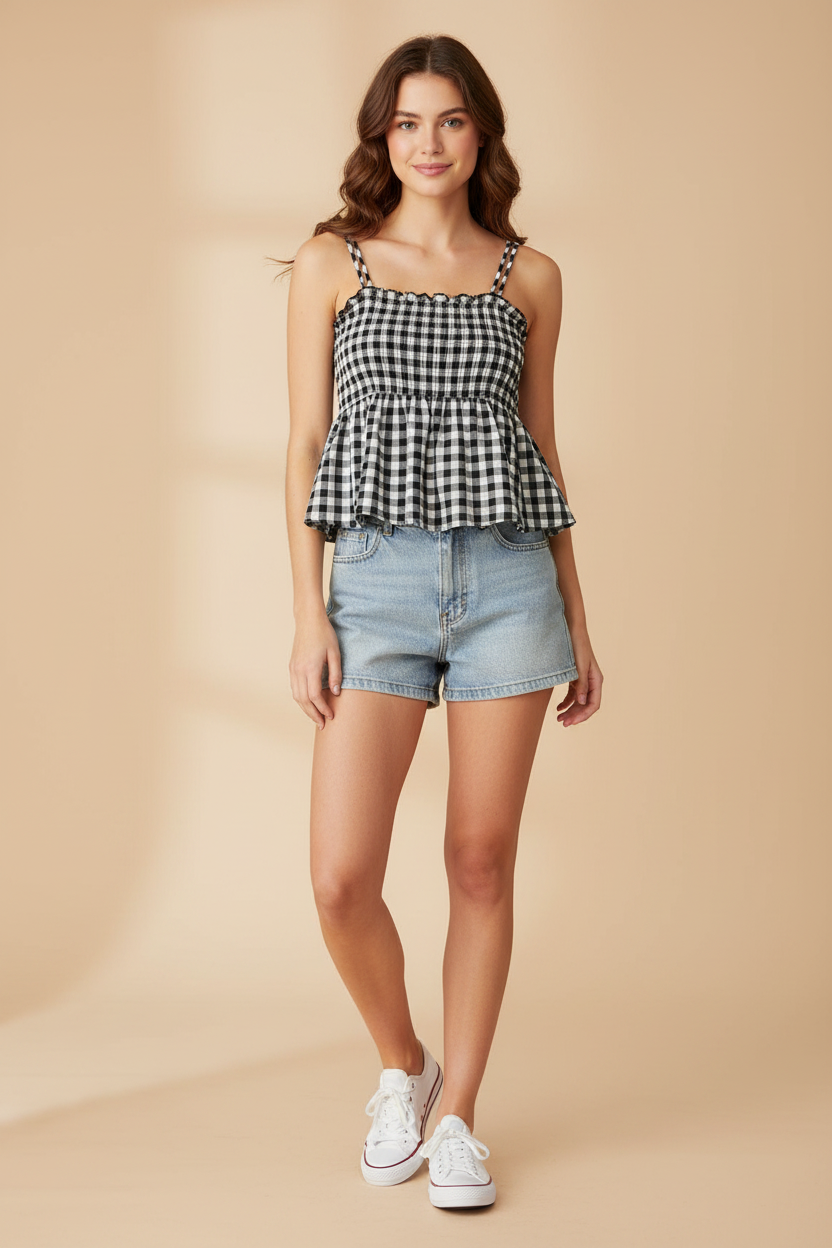 Μπλούζα Gingham Peplum - Crop Top Look