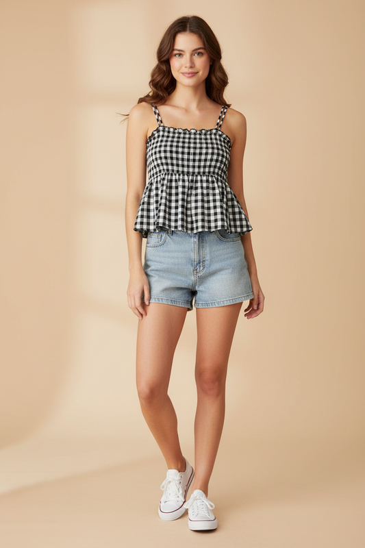 Μπλούζα Gingham Peplum - Crop Top Look