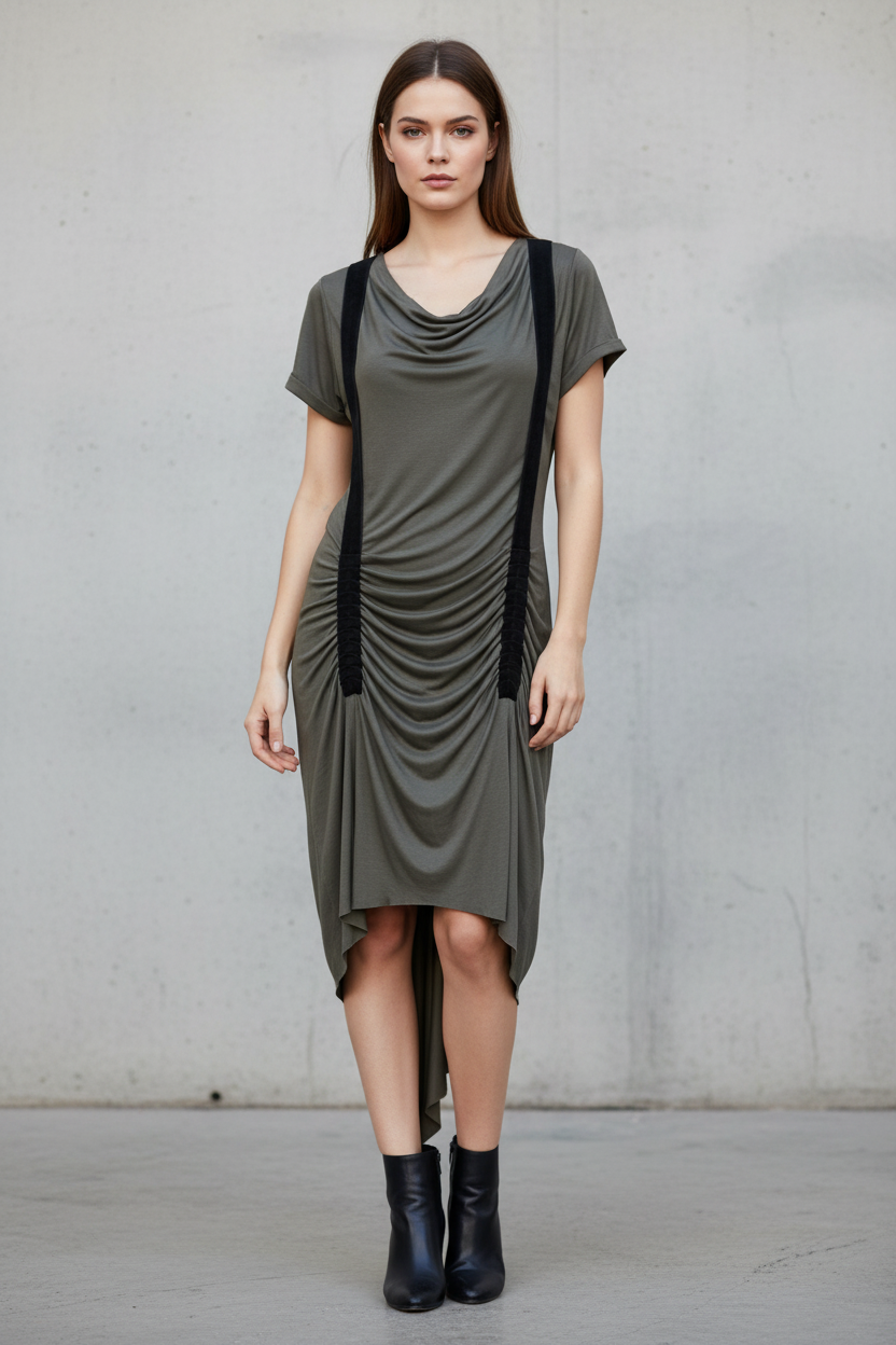 Φόρεμα Khaki Asymmetric - Χωρίς Τσέπη