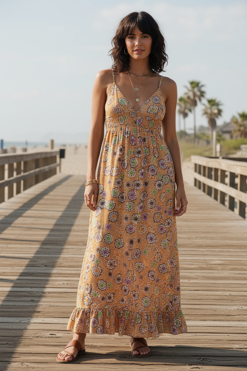Φόρεμα Mustard 70s Floral Maxi - Look