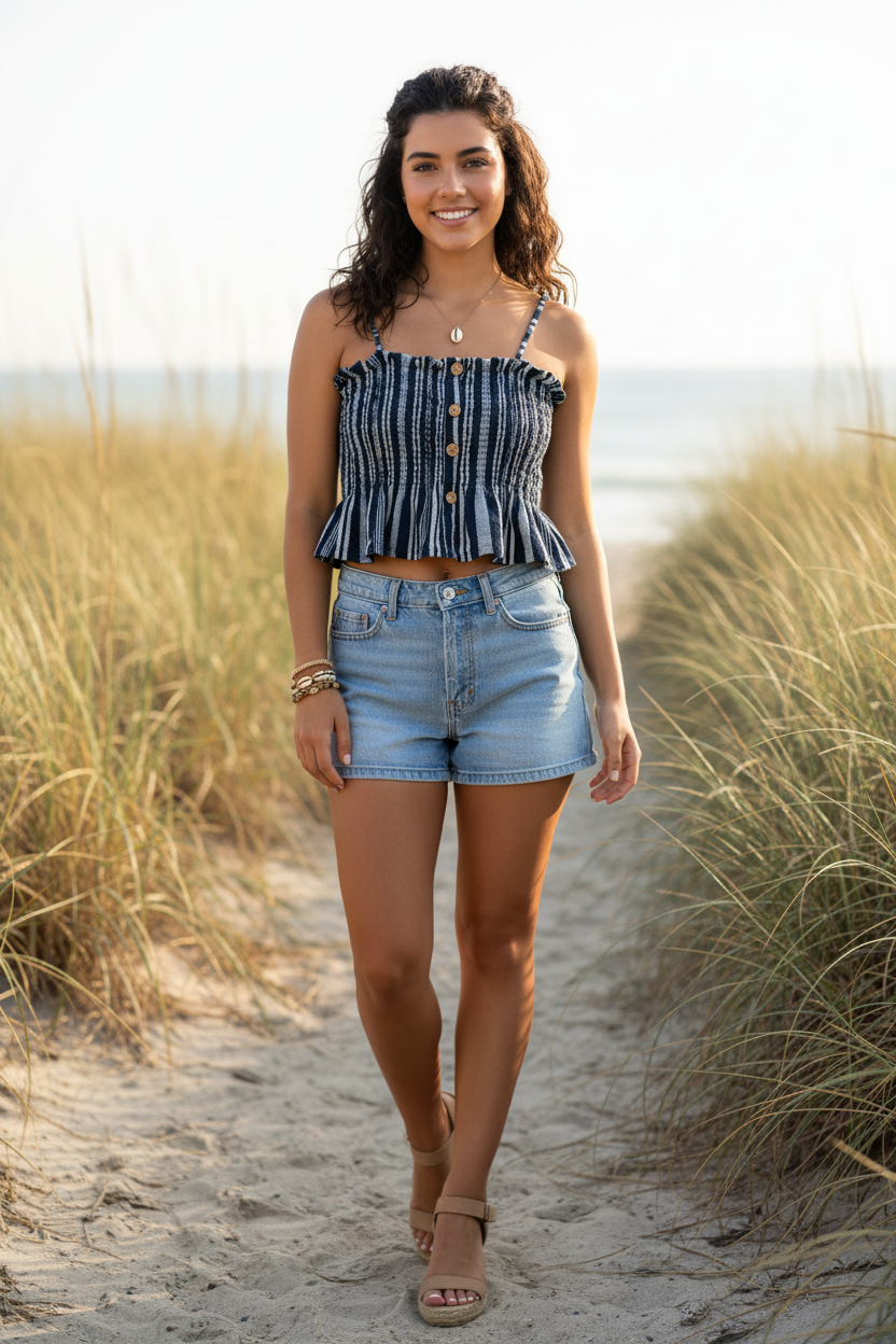 Μπλούζα Navy Ριγέ - Crop Top Look