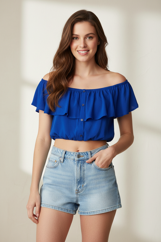 Μπλούζα Royal Blue Βολάν - Crop Top Look