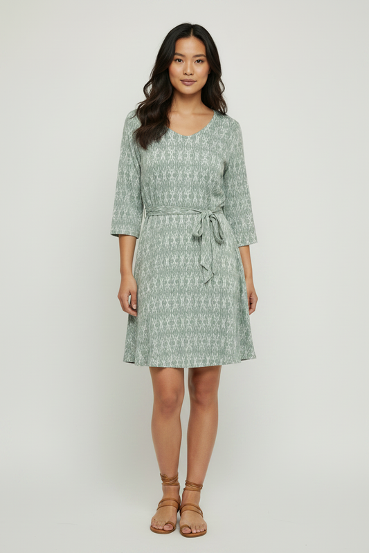 Sage Green Ikat Mini Dress Model