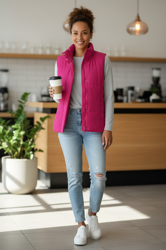 Μοντέλο με αμάνικο μπουφάν νούμερο XL