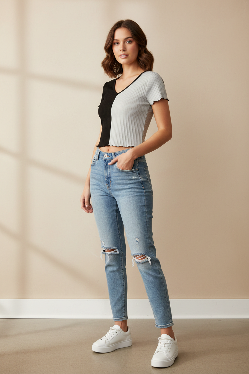 Μπλούζα YMI - Two-Tone Crop Top Look
