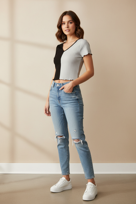 Μπλούζα YMI - Two-Tone Crop Top Look